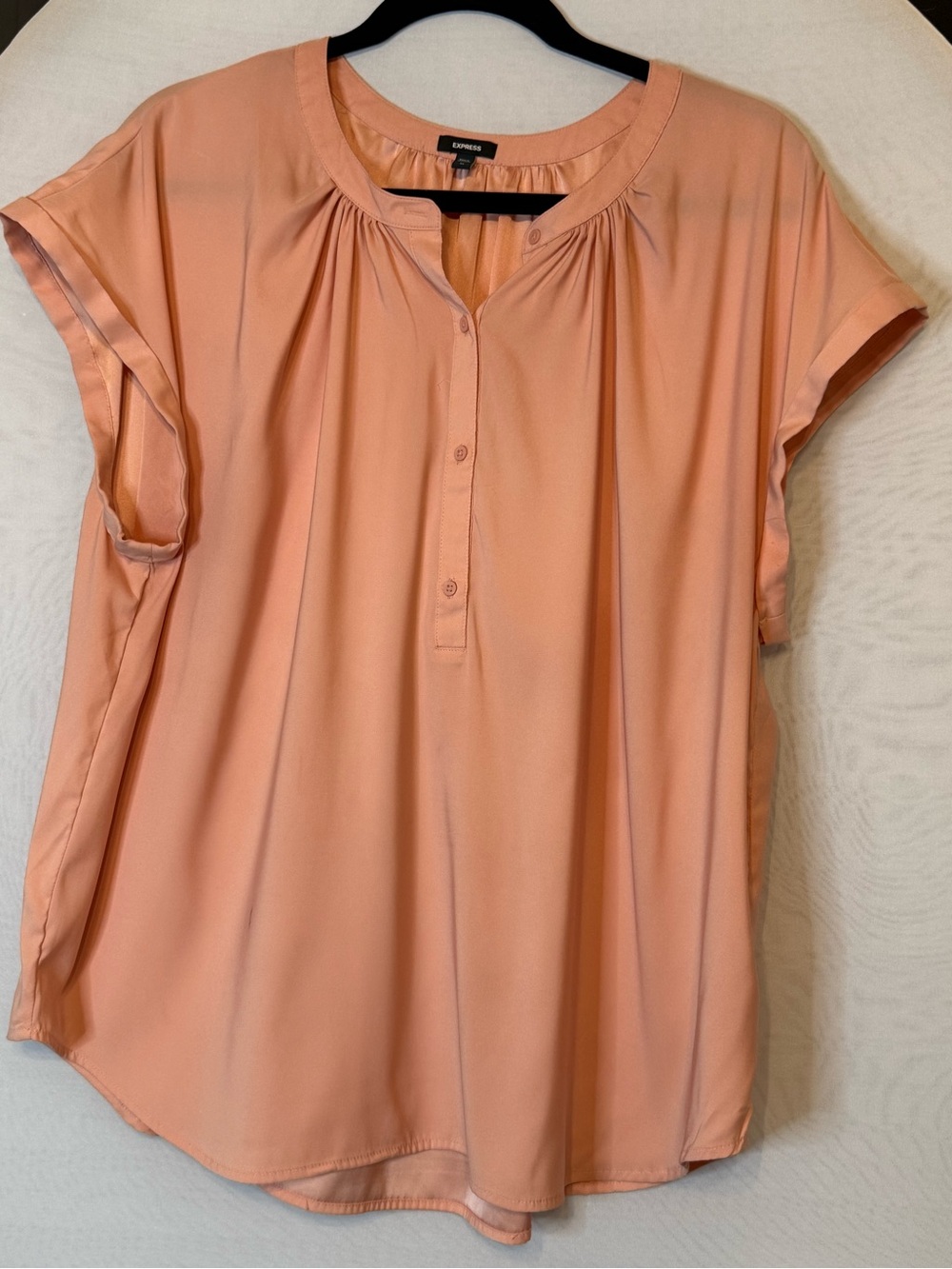 Express Womens XL Peach Blouse Short Sleeve Button Front Relaxed Tunic Top